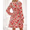 imageBTFBM Fall Dresses for Women 2025 Long Sleeve Elastic Waist Mini Wedding Guest Dress Boho Floral Beach Vacation ClothesOrange Pink Red Flower