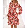imageBTFBM Fall Dresses for Women 2025 Long Sleeve Elastic Waist Mini Wedding Guest Dress Boho Floral Beach Vacation ClothesOrange Pink Red Flower