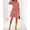 imageBTFBM Fall Dresses for Women 2025 Long Sleeve Elastic Waist Mini Wedding Guest Dress Boho Floral Beach Vacation ClothesOrange Pink Red Flower