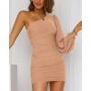 imageBTFBM Fall Wedding Guest Dresses for Women 2025 One Shoulder Long Sleeve Ruched Bodycon Cocktail Party Homecoming DressApricot