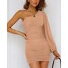 imageBTFBM Fall Wedding Guest Dresses for Women 2025 One Shoulder Long Sleeve Ruched Bodycon Cocktail Party Homecoming DressApricot
