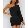 imageBTFBM Fall Wedding Guest Dresses for Women 2025 One Shoulder Long Sleeve Ruched Bodycon Cocktail Party Homecoming DressBlack