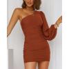 imageBTFBM Fall Wedding Guest Dresses for Women 2025 One Shoulder Long Sleeve Ruched Bodycon Cocktail Party Homecoming DressCaramel