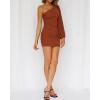 imageBTFBM Fall Wedding Guest Dresses for Women 2025 One Shoulder Long Sleeve Ruched Bodycon Cocktail Party Homecoming DressCaramel