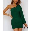 imageBTFBM Fall Wedding Guest Dresses for Women 2025 One Shoulder Long Sleeve Ruched Bodycon Cocktail Party Homecoming DressDark Army Green