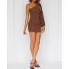 imageBTFBM Fall Wedding Guest Dresses for Women 2025 One Shoulder Long Sleeve Ruched Bodycon Cocktail Party Homecoming DressDark Brown