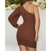 imageBTFBM Fall Wedding Guest Dresses for Women 2025 One Shoulder Long Sleeve Ruched Bodycon Cocktail Party Homecoming DressDark Brown