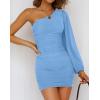 imageBTFBM Fall Wedding Guest Dresses for Women 2025 One Shoulder Long Sleeve Ruched Bodycon Cocktail Party Homecoming DressLight Blue