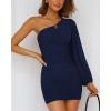 imageBTFBM Fall Wedding Guest Dresses for Women 2025 One Shoulder Long Sleeve Ruched Bodycon Cocktail Party Homecoming DressNavy