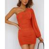 imageBTFBM Fall Wedding Guest Dresses for Women 2025 One Shoulder Long Sleeve Ruched Bodycon Cocktail Party Homecoming DressOrange