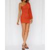 imageBTFBM Fall Wedding Guest Dresses for Women 2025 One Shoulder Long Sleeve Ruched Bodycon Cocktail Party Homecoming DressOrange