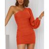imageBTFBM Fall Wedding Guest Dresses for Women 2025 One Shoulder Long Sleeve Ruched Bodycon Cocktail Party Homecoming DressOrange