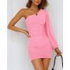 imageBTFBM Fall Wedding Guest Dresses for Women 2025 One Shoulder Long Sleeve Ruched Bodycon Cocktail Party Homecoming DressPink
