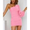 imageBTFBM Fall Wedding Guest Dresses for Women 2025 One Shoulder Long Sleeve Ruched Bodycon Cocktail Party Homecoming DressPink