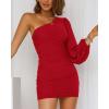imageBTFBM Fall Wedding Guest Dresses for Women 2025 One Shoulder Long Sleeve Ruched Bodycon Cocktail Party Homecoming DressRed