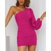 imageBTFBM Fall Wedding Guest Dresses for Women 2025 One Shoulder Long Sleeve Ruched Bodycon Cocktail Party Homecoming DressRose Red
