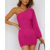 imageBTFBM Fall Wedding Guest Dresses for Women 2025 One Shoulder Long Sleeve Ruched Bodycon Cocktail Party Homecoming DressRose Red