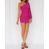 imageBTFBM Fall Wedding Guest Dresses for Women 2025 One Shoulder Long Sleeve Ruched Bodycon Cocktail Party Homecoming DressRose Red