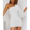 imageBTFBM Fall Wedding Guest Dresses for Women 2025 One Shoulder Long Sleeve Ruched Bodycon Cocktail Party Homecoming DressWhite