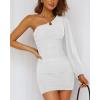 imageBTFBM Fall Wedding Guest Dresses for Women 2025 One Shoulder Long Sleeve Ruched Bodycon Cocktail Party Homecoming DressWhite