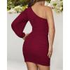 imageBTFBM Fall Wedding Guest Dresses for Women 2025 One Shoulder Long Sleeve Ruched Bodycon Cocktail Party Homecoming DressWine Red