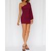 imageBTFBM Fall Wedding Guest Dresses for Women 2025 One Shoulder Long Sleeve Ruched Bodycon Cocktail Party Homecoming DressWine Red