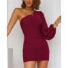 imageBTFBM Fall Wedding Guest Dresses for Women 2025 One Shoulder Long Sleeve Ruched Bodycon Cocktail Party Homecoming DressWine Red