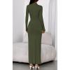 imageBTFBM Formal Dresses for Women 2025 Fall Long Sleeve Mock Neck Ruched Bodycon Slit Maxi Wedding Guest Dress CocktailArmy Green