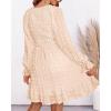 imageBTFBM Long Sleeve Fall Dresses for Women 2025 Casual V Neck Swiss Dot Smocked Ruffle Chiffon Summer Flowy Mini DressApricot