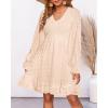imageBTFBM Long Sleeve Fall Dresses for Women 2025 Casual V Neck Swiss Dot Smocked Ruffle Chiffon Summer Flowy Mini DressApricot