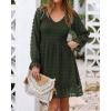 imageBTFBM Long Sleeve Fall Dresses for Women 2025 Casual V Neck Swiss Dot Smocked Ruffle Chiffon Summer Flowy Mini DressArmy Green