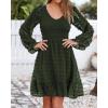 imageBTFBM Long Sleeve Fall Dresses for Women 2025 Casual V Neck Swiss Dot Smocked Ruffle Chiffon Summer Flowy Mini DressArmy Green
