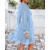 imageBTFBM Long Sleeve Fall Dresses for Women 2025 Casual V Neck Swiss Dot Smocked Ruffle Chiffon Summer Flowy Mini DressBlue