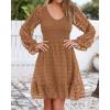 imageBTFBM Long Sleeve Fall Dresses for Women 2025 Casual V Neck Swiss Dot Smocked Ruffle Chiffon Summer Flowy Mini DressKhaki