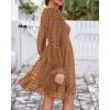 imageBTFBM Long Sleeve Fall Dresses for Women 2025 Casual V Neck Swiss Dot Smocked Ruffle Chiffon Summer Flowy Mini DressKhaki