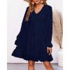 imageBTFBM Long Sleeve Fall Dresses for Women 2025 Casual V Neck Swiss Dot Smocked Ruffle Chiffon Summer Flowy Mini DressNavy