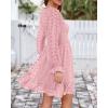 imageBTFBM Long Sleeve Fall Dresses for Women 2025 Casual V Neck Swiss Dot Smocked Ruffle Chiffon Summer Flowy Mini DressPink