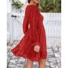 imageBTFBM Long Sleeve Fall Dresses for Women 2025 Casual V Neck Swiss Dot Smocked Ruffle Chiffon Summer Flowy Mini DressRed