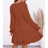imageBTFBM Long Sleeve Fall Dresses for Women 2025 Casual V Neck Swiss Dot Smocked Ruffle Chiffon Summer Flowy Mini DressRed Brown
