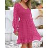 imageBTFBM Long Sleeve Fall Dresses for Women 2025 Casual V Neck Swiss Dot Smocked Ruffle Chiffon Summer Flowy Mini DressRose Red