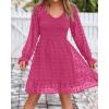 imageBTFBM Long Sleeve Fall Dresses for Women 2025 Casual V Neck Swiss Dot Smocked Ruffle Chiffon Summer Flowy Mini DressRose Red