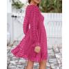 imageBTFBM Long Sleeve Fall Dresses for Women 2025 Casual V Neck Swiss Dot Smocked Ruffle Chiffon Summer Flowy Mini DressRose Red