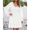 imageBTFBM Long Sleeve Fall Dresses for Women 2025 Casual V Neck Swiss Dot Smocked Ruffle Chiffon Summer Flowy Mini DressWhite