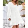 imageBTFBM Long Sleeve Fall Dresses for Women 2025 Casual V Neck Swiss Dot Smocked Ruffle Chiffon Summer Flowy Mini DressWhite