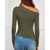 imageBTFBM Off The Shoulder Tops for Women Fall Fashion 2025 Asymmetrical Long Sleeve Shirts Fitted Going Out Top Y2K ClothesArmy Green