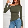 imageBTFBM Off The Shoulder Tops for Women Fall Fashion 2025 Asymmetrical Long Sleeve Shirts Fitted Going Out Top Y2K ClothesArmy Green