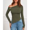 imageBTFBM Off The Shoulder Tops for Women Fall Fashion 2025 Asymmetrical Long Sleeve Shirts Fitted Going Out Top Y2K ClothesArmy Green