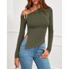 imageBTFBM Off The Shoulder Tops for Women Fall Fashion 2025 Asymmetrical Long Sleeve Shirts Fitted Going Out Top Y2K ClothesArmy Green