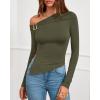 imageBTFBM Off The Shoulder Tops for Women Fall Fashion 2025 Asymmetrical Long Sleeve Shirts Fitted Going Out Top Y2K ClothesArmy Green