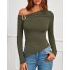 imageBTFBM Off The Shoulder Tops for Women Fall Fashion 2025 Asymmetrical Long Sleeve Shirts Fitted Going Out Top Y2K ClothesArmy Green